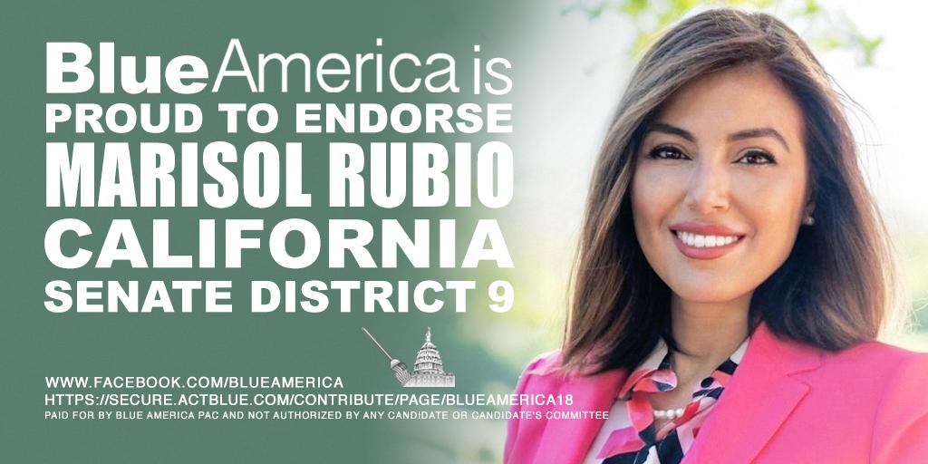 Blue America is proud to endorse Marisol Rubio in CA State Senate District 9. Smiling face of pretty brown haired Marisol.